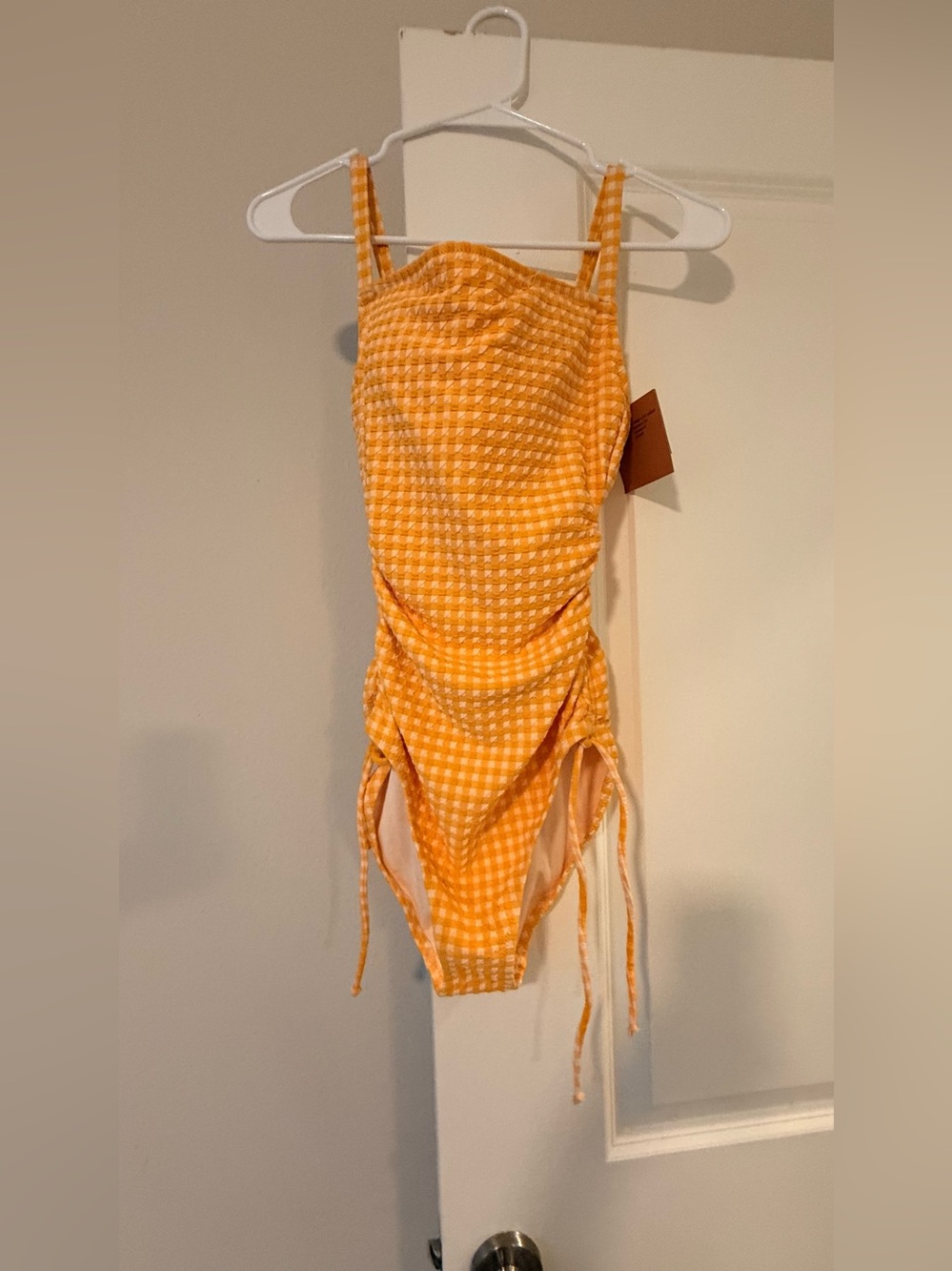 Shade & Shore Orange Gingham Adjustable Leg One Piece Swimsuit NWT🤩